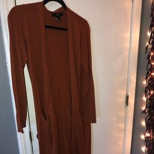 Forever 21 long Orange Cardigan with pockets!